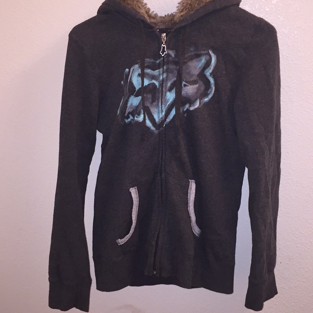 Fox light sweatshirt with fur hood size medium